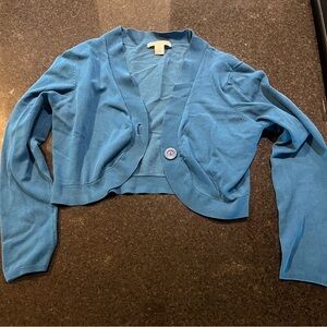 Petite Sophisticate Blue Cropped Cardigan with Long Sleeves